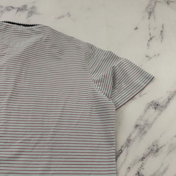 Johnnie O Mens Polo Shirt Size L Light Blue Red Striped Short Sleeve Hoover Cay - Picture 9 of 11